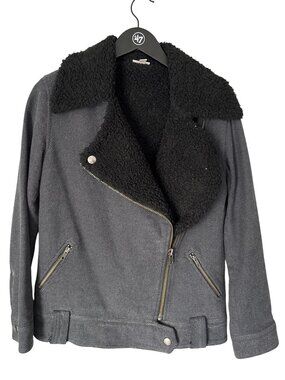 BP Moto Jacket Size XS Zip Front Long Sleeve Sherpa Lined Black Cotton Outerwear